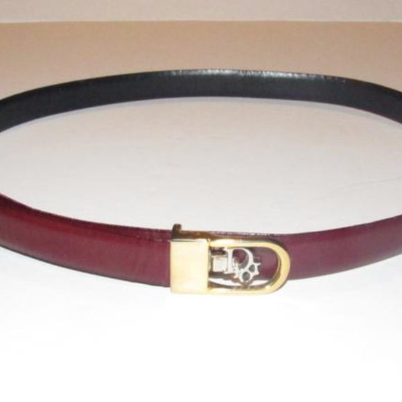 Dior Navy Cherry Red Leather Reversible W Two Tone Engraved Buckle